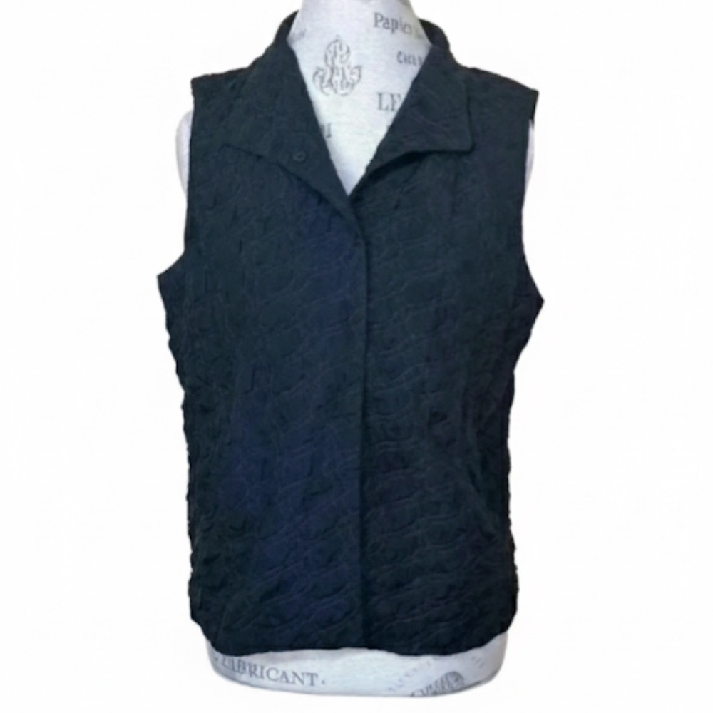 Eileen Fisher 100% Silk Black Quilted Vest Size Petite Large EUC!